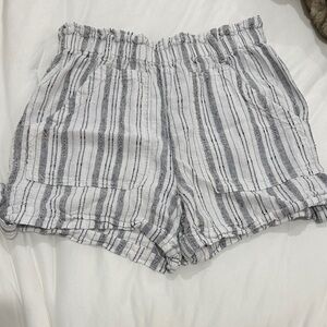 Time and Tru White and Gray Striped High-Waist Shorts